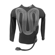 RINI Technologies long sleeve cooling shirt in black, front view showing routed cooling tubes and FLO-LOK umbilical connector