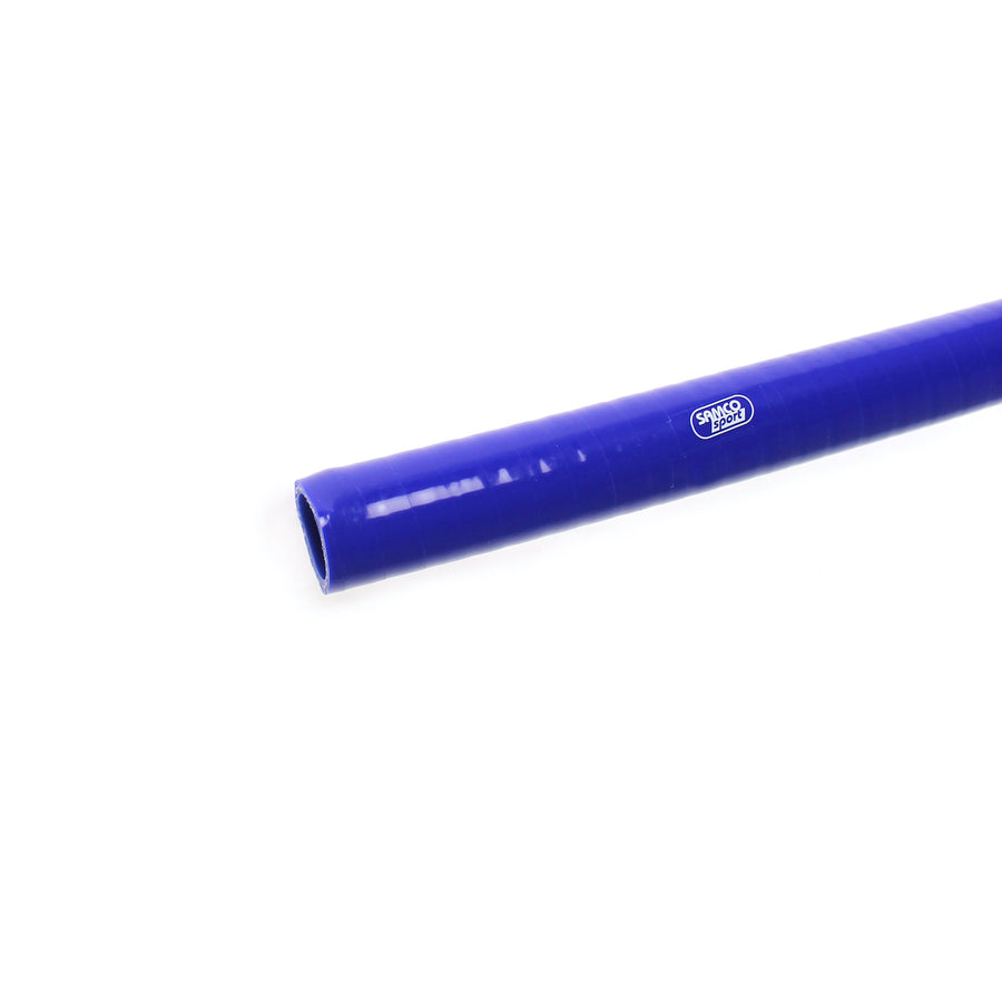 Samco Sport Xtra Flex silicone hose in blue, straight length with Samco branding